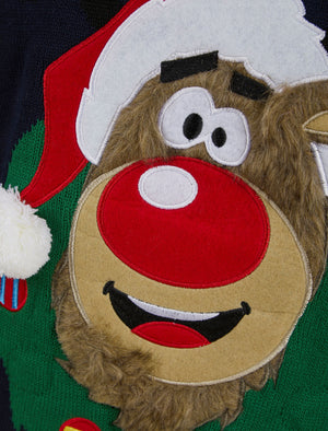 Men's Reindeer Wreath Motif LED Light Up Novelty Christmas Jumper in Ink - Merry Christmas