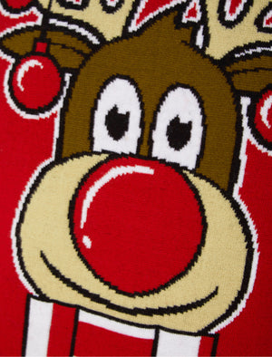 Men's Rudolph Front Motif Novelty Christmas Jumper in George Red - Merry Christmas
