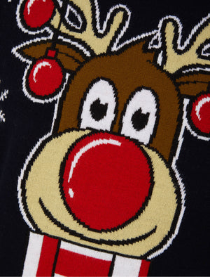 Men's Rudolph Front Motif Novelty Christmas Jumper in Ink - Merry Christmas