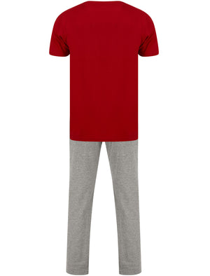 Men's Rudolph Pocket 2pc Lounge Pyjama Set in Red / Mid Grey Marl - Merry Christmas