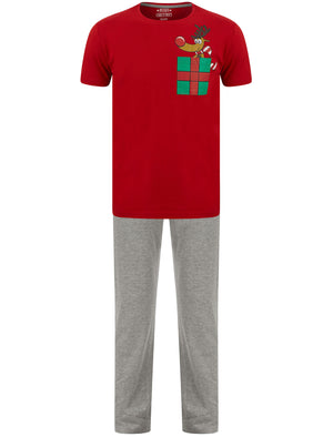 Men's Rudolph Pocket 2pc Lounge Pyjama Set in Red / Mid Grey Marl - Merry Christmas