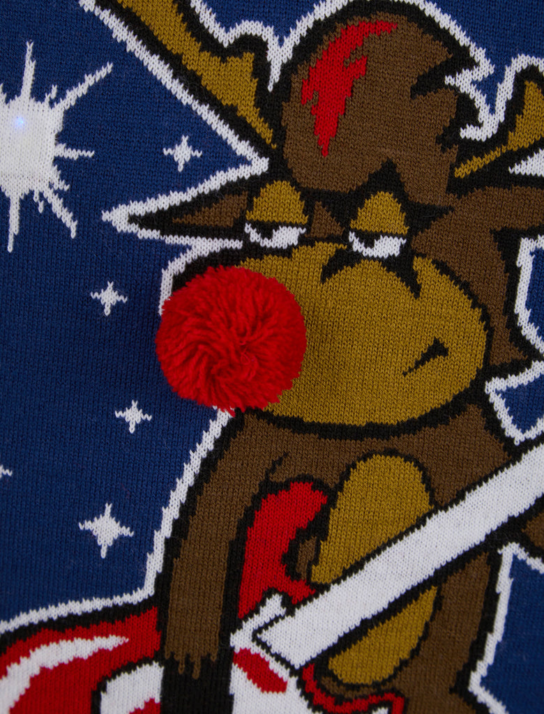 Rudolph Rocks Angus Rocks Men's Rudolph Rocks Motif LED Light Up Novelty Christmas Jumper in Sap ...