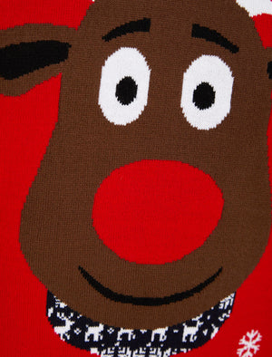 Men's Rudolph Scarf Motif Novelty Christmas Jumper in George Red - Merry Christmas