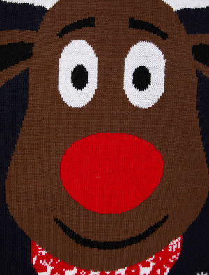 Men's Rudolph Scarf Motif Novelty Christmas Jumper in Ink - Merry Christmas