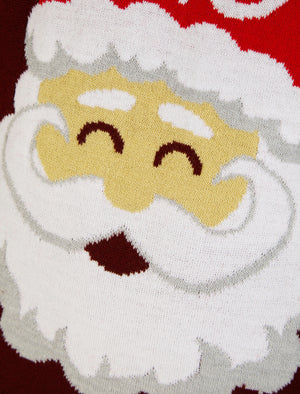 Men's Santa Ho Ho Ho Motif Novelty Christmas Jumper in Claret - Merry Christmas