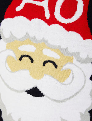 Men's Santa Ho Ho Ho Motif Novelty Christmas Jumper in Ink - Merry Christmas