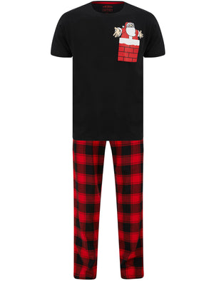 Men's Santa Pocket 2pc Lounge Pyjama Set in Black / Red Black Check - Merry Christmas