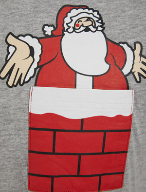 Men's Santa Pocket 2pc Lounge Pyjama Set in Light Grey Marl / Navy White Check - Merry Christmas