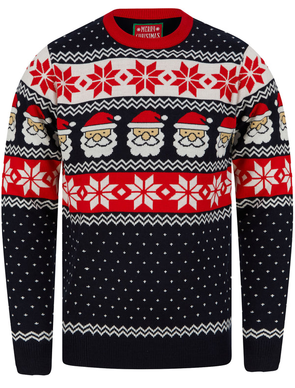 Men's Santa Snowflake Wallpaper Print Novelty Christmas Jumper in Tokyo Red - Merry Christmas