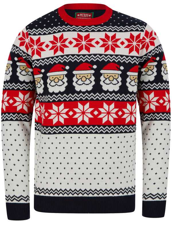 Men's Santa Snowflake Wallpaper Print Novelty Christmas Jumper in Ink - Merry Christmas