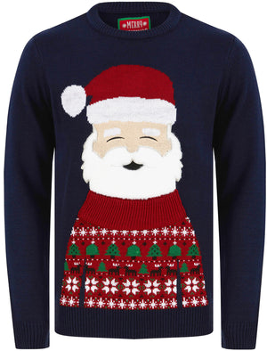 Men's Santas Outfit Motif LED Light Up Novelty Christmas Jumper in Ink - Merry Christmas