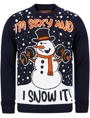 Men's Snow It Workout Motif Novelty Christmas Jumper in Ink - Merry Christmas