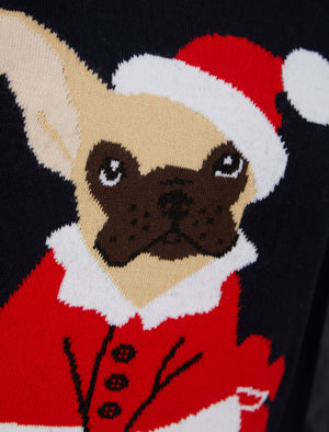 Women’s Secret Santa Dog Motif Novelty Christmas Jumper in Ink - Merry Christmas