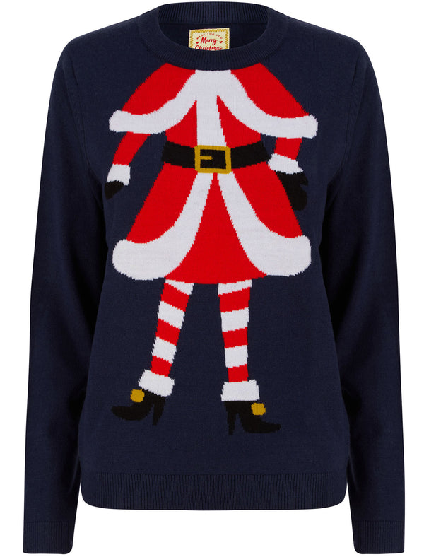 Women’s Headless Mrs Claus Motif Novelty Christmas Jumper in Eclipse Blue - Merry Christmas