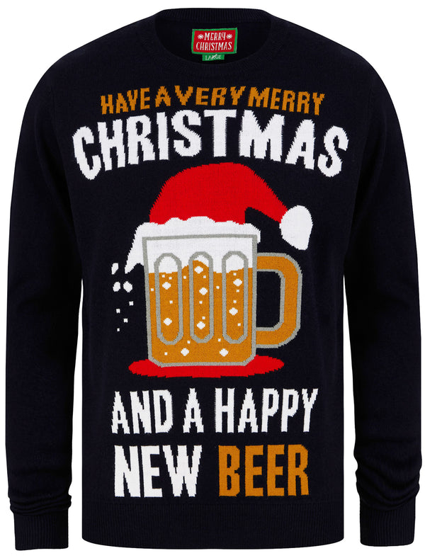 Men's Xmas Pint Motif Novelty Christmas Jumper in Ink - Merry Christmas