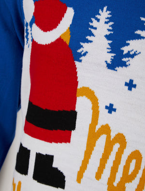 Men’s Xmas Snow 2 Motif Funny Novelty Christmas Jumper in Olympian Blue - Merry Christmas