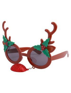Rudolph the Red Nose Reindeer Hanging Novelty Christmas Glasses in Brown - Merry Christmas