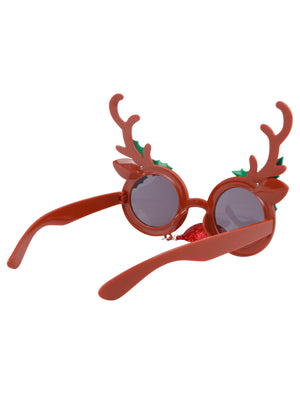 Rudolph the Red Nose Reindeer Hanging Novelty Christmas Glasses in Brown - Merry Christmas