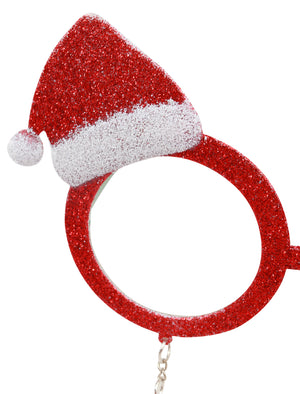 Santa Hat & Beard Hanging Novelty Christmas Glasses in Red Glitter - Merry Christmas