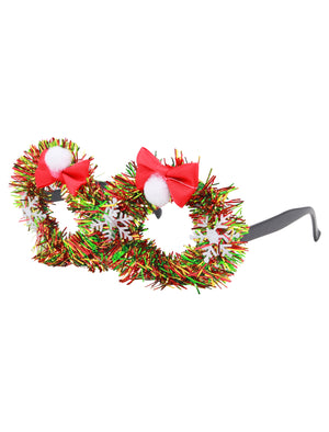 Tinsel Frames with 3D Pom Pom Bow Novelty Christmas Glasses in Multicolour  - Merry Christmas