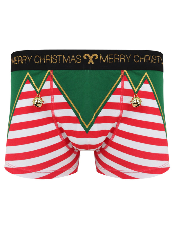 Elf Pants Novelty Boxer Shorts with Bells in Red / White Stripe - Merry Christmas