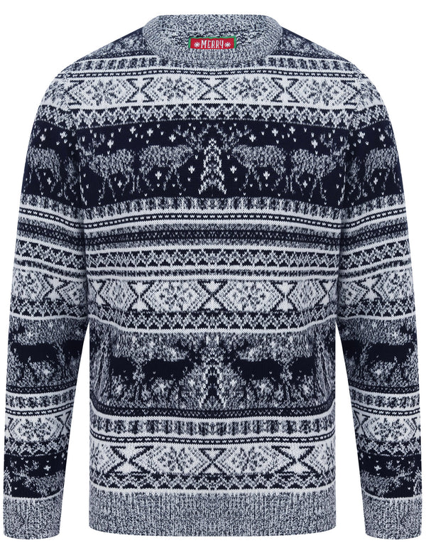 Reynisfjall Jacquard Nordic Fairisle Christmas Jumper in Ink - Merry Christmas