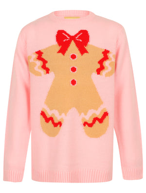 Girls Xmas Gingerbread Novelty Christmas Jumper in Almond Blossom - Merry Christmas Kids (4-12yrs)