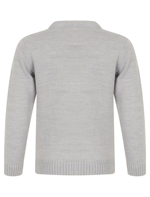 Girls Xmas Penguin Novelty Christmas Jumper in Light Grey Marl Merry Tokyo Laundry