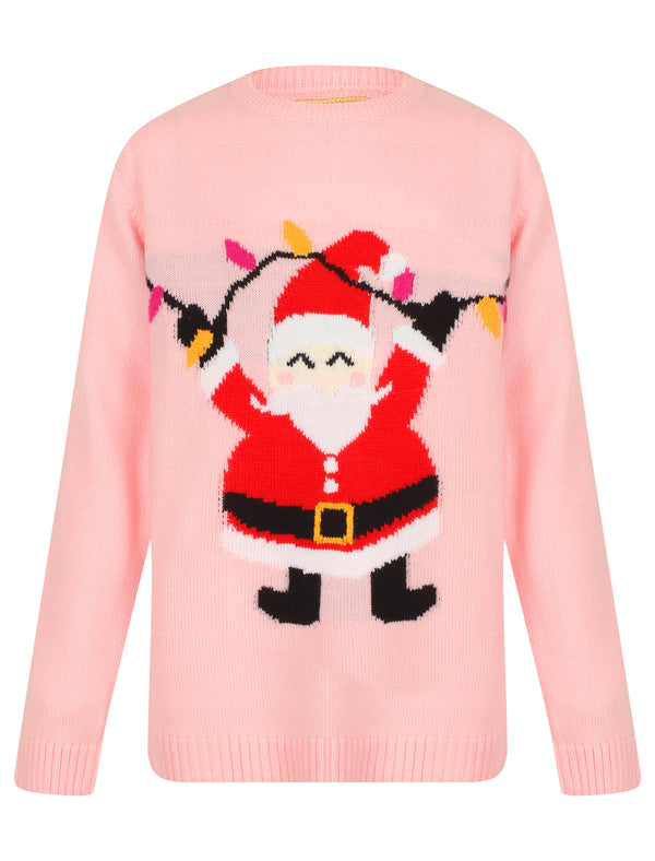 Girls Xmas Santa Novelty Christmas Jumper in Almond Blossom - Merry Christmas Kids (4-12yrs)