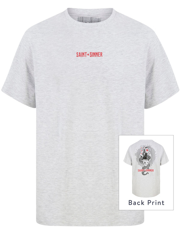 Palms Motif Cotton Jersey T-Shirt in Ice Grey Marl - Saint + Sinner