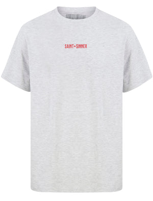 Palms Motif Cotton Jersey T-Shirt in Ice Grey Marl - Saint + Sinner