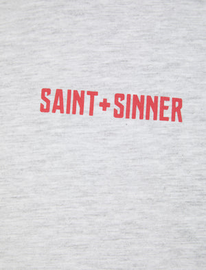 Palms Motif Cotton Jersey T-Shirt in Ice Grey Marl - Saint + Sinner