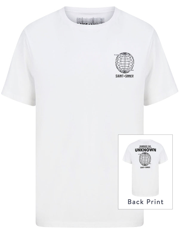 Unknown Globe Motif Cotton Jersey T-Shirt in Bright White - Saint + Sinner