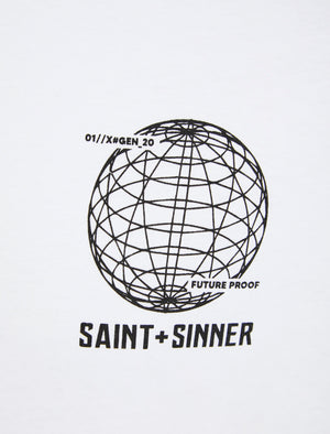 Unknown Globe Motif Cotton Jersey T-Shirt in Bright White - Saint + Sinner