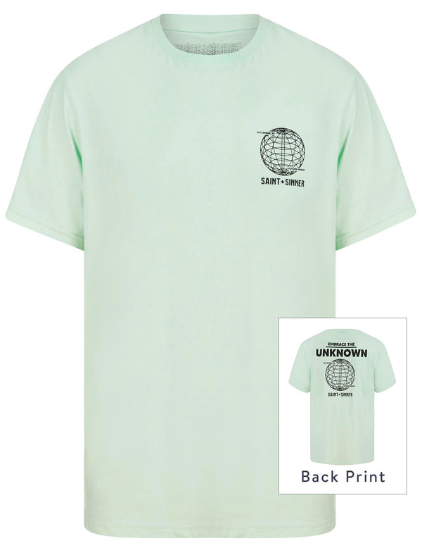 Unknown Globe Motif Cotton Jersey T-Shirt in Misty Jade - Saint + Sinner