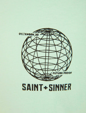 Unknown Globe Motif Cotton Jersey T-Shirt in Misty Jade - Saint + Sinner