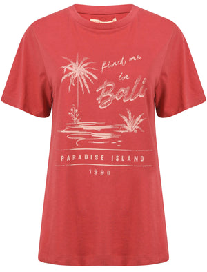 Bali Motif Cotton Crew Neck T-Shirt in Holly Berry - South Shore