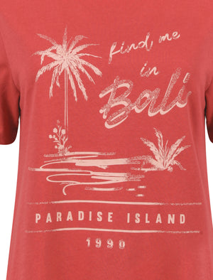 Bali Motif Cotton Crew Neck T-Shirt in Holly Berry - South Shore