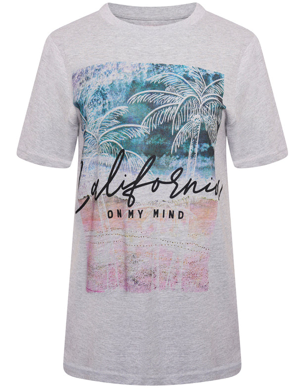 Cali On My Mind Motif Cotton T-Shirt in Light Grey Marl - South Shore