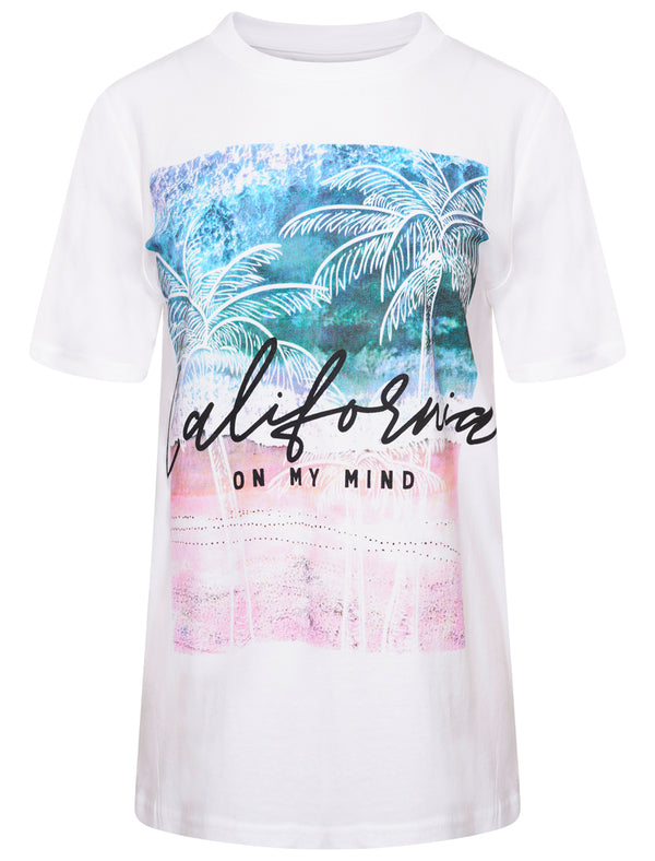 Cali On My Mind Motif Cotton T-Shirt in Optic White - South Shore