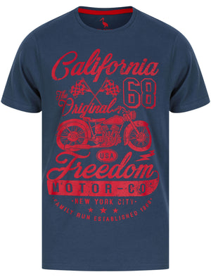 Freedom Motors Motif Cotton Jersey T-Shirt in Moonlit Ocean - South Shore