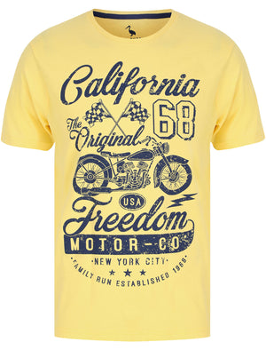 Freedom Motors Motif Cotton Jersey T-Shirt in Snapdragon Yellow - South Shore