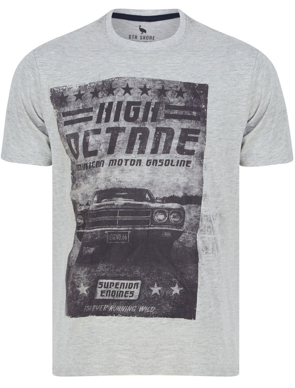 High Octane Motif Cotton Jersey T-Shirt in Light Grey Marl - South Shore
