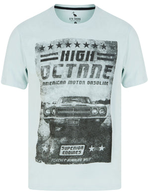High Octane Motif Cotton Jersey T-Shirt in Pastel Blue - South Shore