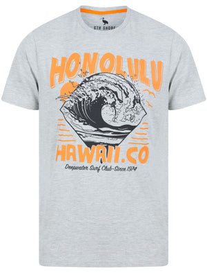 Honolulu Motif Cotton Jersey T-Shirt in Light Grey Marl - South Shore