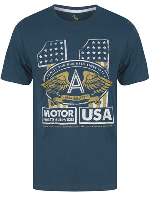 Motor 11 Motif Cotton Jersey T-Shirt in Insignia Blue - South Shore