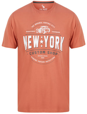NY Custom Motif Cotton Jersey T-Shirt in Bruschetta Brown - South Shore