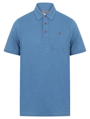 Pale Cotton Slub Polo Shirt with Chest Pocket in Federal Blue - South Shore
