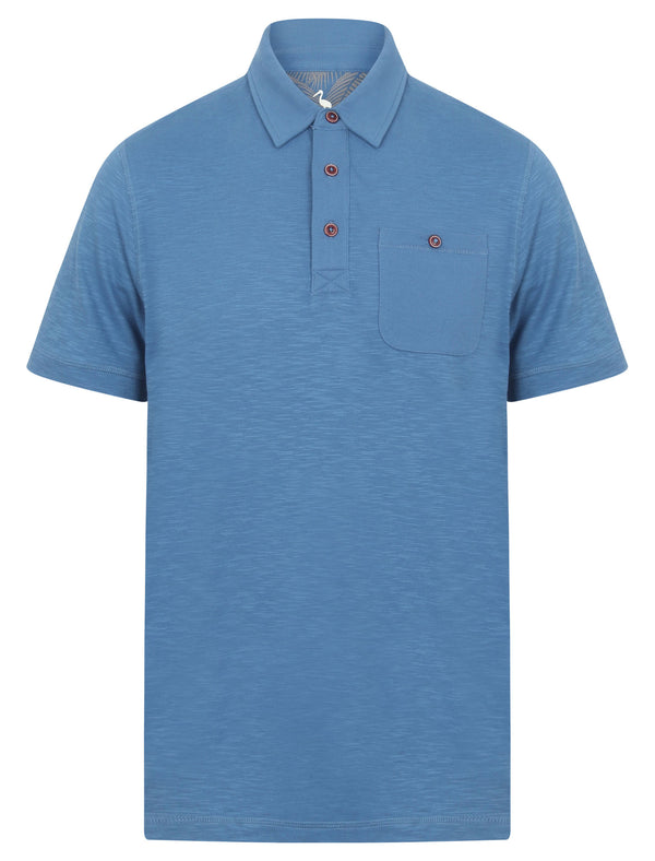 Pale Cotton Slub Polo Shirt with Chest Pocket in Federal Blue - South Shore