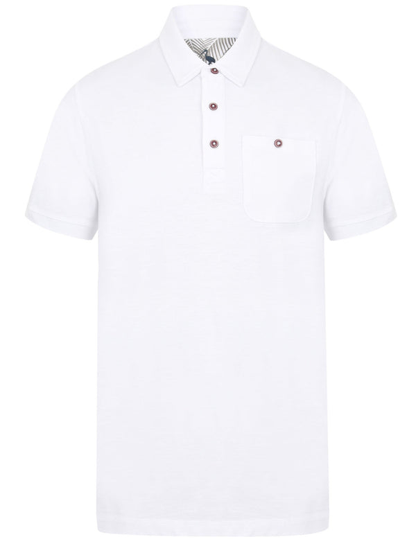 Pale Cotton Slub Polo Shirt with Chest Pocket in Optic White - South Shore